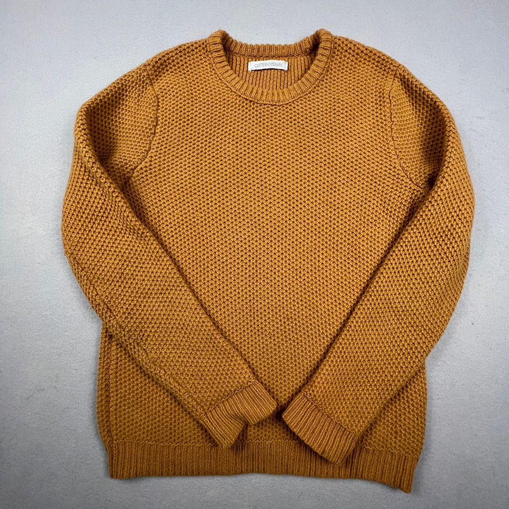Outerknown Sweater Mens M Mustard Yellow Wool Organic Cotton Waffle Knit Coastal